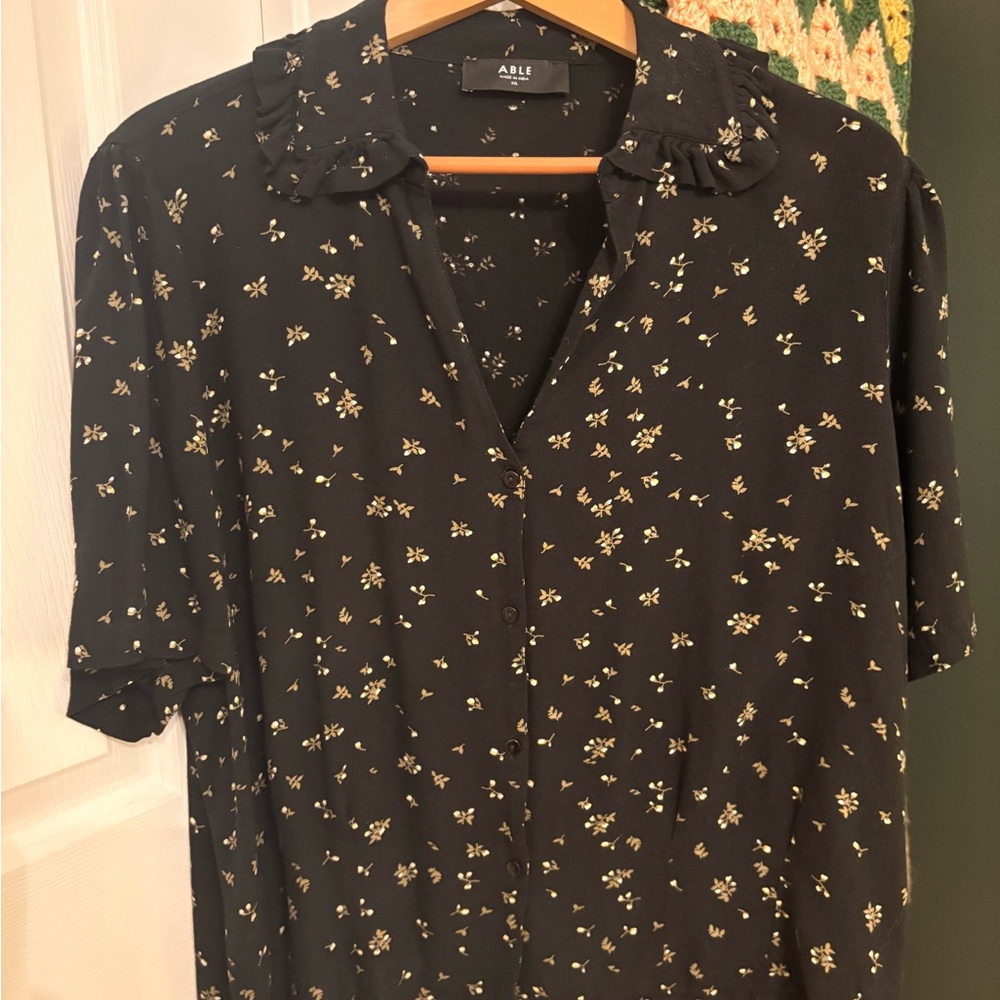 Able Black Floral Button-Up Top